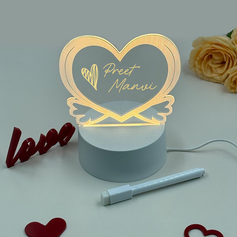 3D Acrylic Heart Shaped Night Lights Led Note Board With Pen