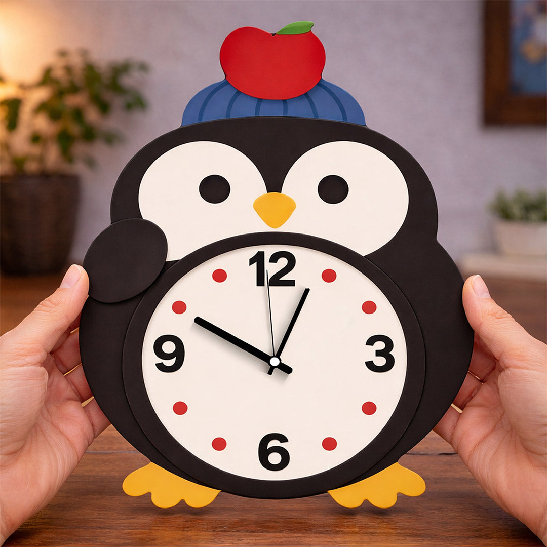 Cute Penguin Kids Wall Clock – Cartoon Animal Decorative Wall Clock for Kids Room (12 x 10 Inch) | Love Craft Gifts