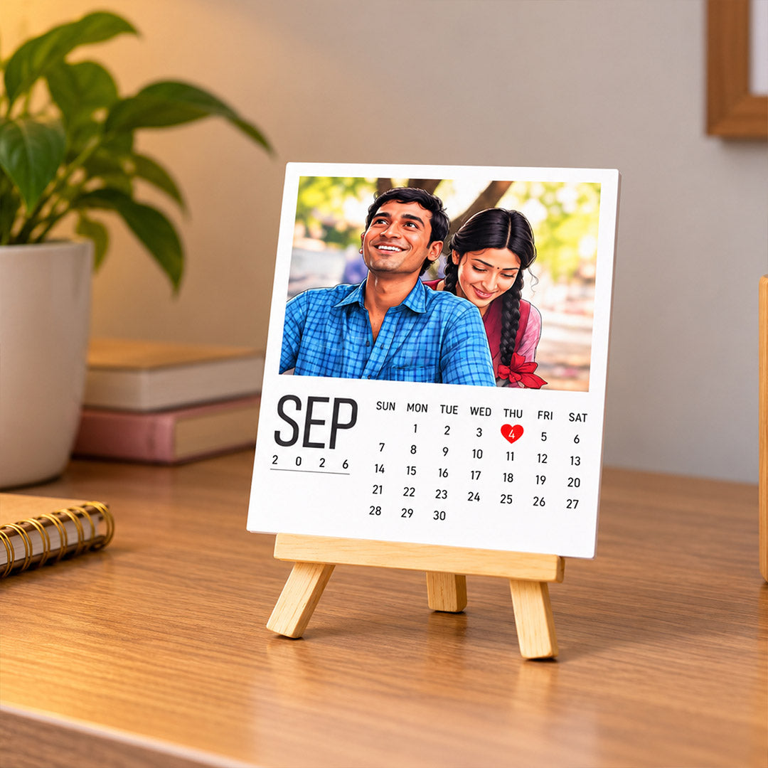 Personalized 12-Month Photo Desk Calendar 2026 with Mini Easel | Love Craft Gifts™