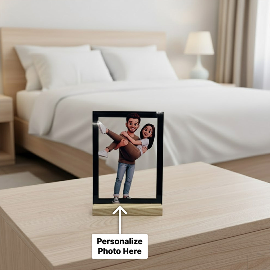 Personalized 3D Couple Photo Frame – Custom Cartoon Style Photo Table Frame (6×8 Inch) | Love Craft Gifts