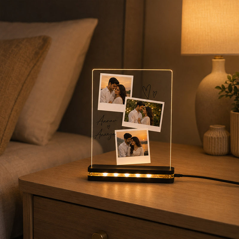 Personalized 3 Photo Couple Collage LED Lamp 7x8" | Custom Photos & Names | Love Craft Gifts™