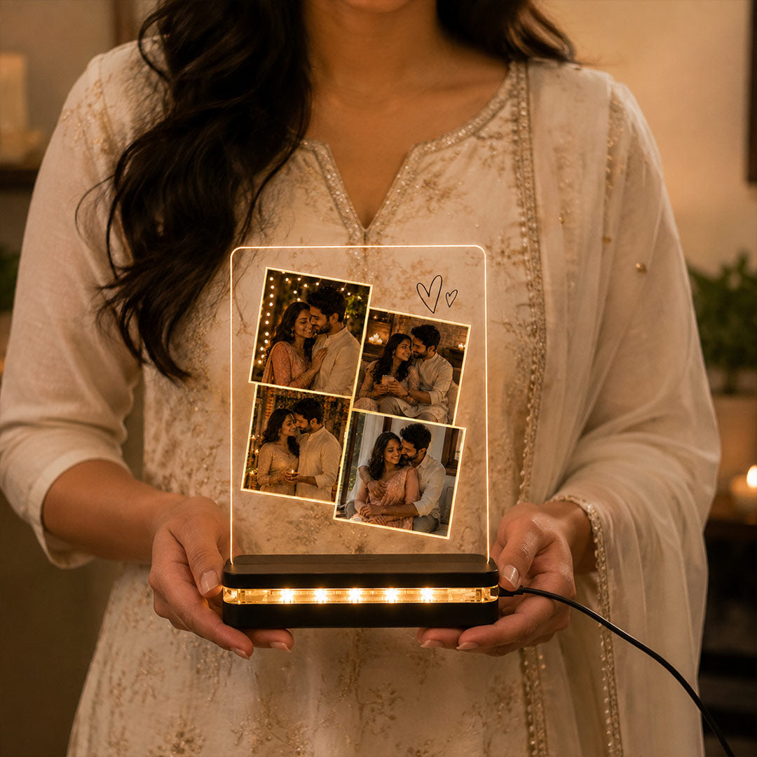Personalized 4 Photo Memory Lamp for Couple | Romantic LED Gift | Love Craft Gifts™