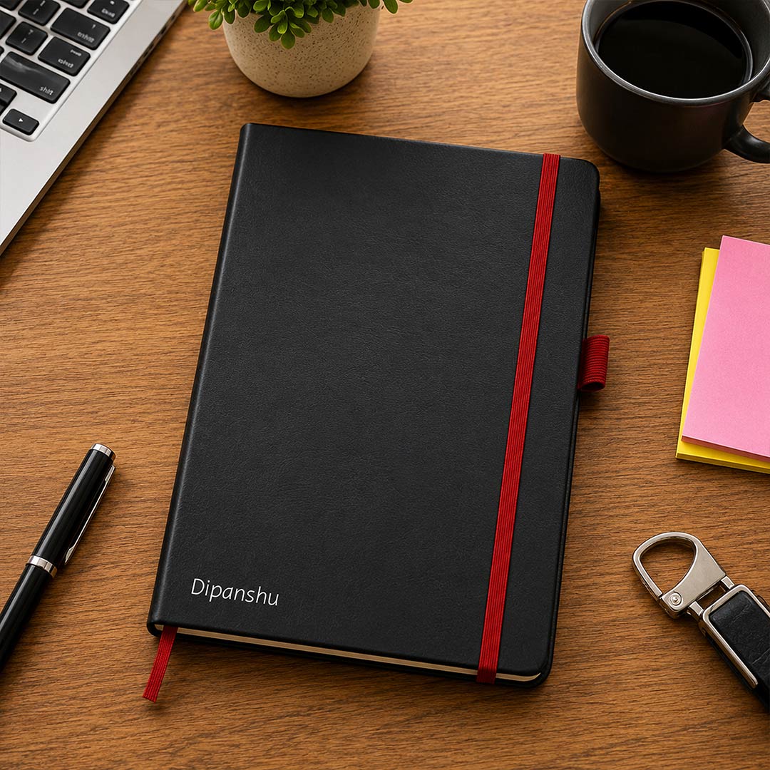 Personalized A5 PVC Hardcover Notebook with Custom Name | Elastic Closure Executive Journal Diary for Office, Study & Corporate Gifting | Love Craft Gifts™