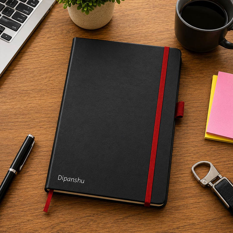 Personalized A5 PVC Hardcover Notebook with Custom Name | Elastic Closure Executive Journal Diary for Office, Study & Corporate Gifting | Love Craft Gifts™