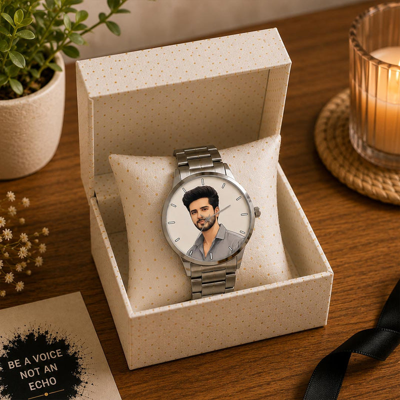 Personalized AI Portrait Gift Watch | Custom Men's Analog Wrist Watch with Gift Box | Love Craft Gifts™