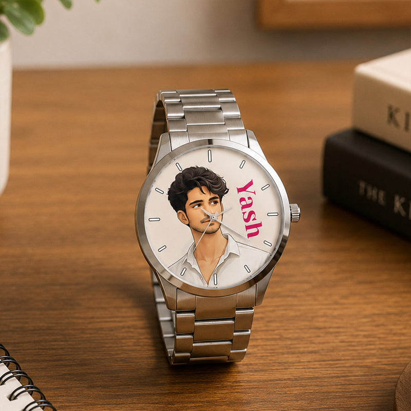 Personalized AI Portrait & Name Gift Watch | Custom Men's Wrist Watch with Gift Box | Love Craft Gifts™