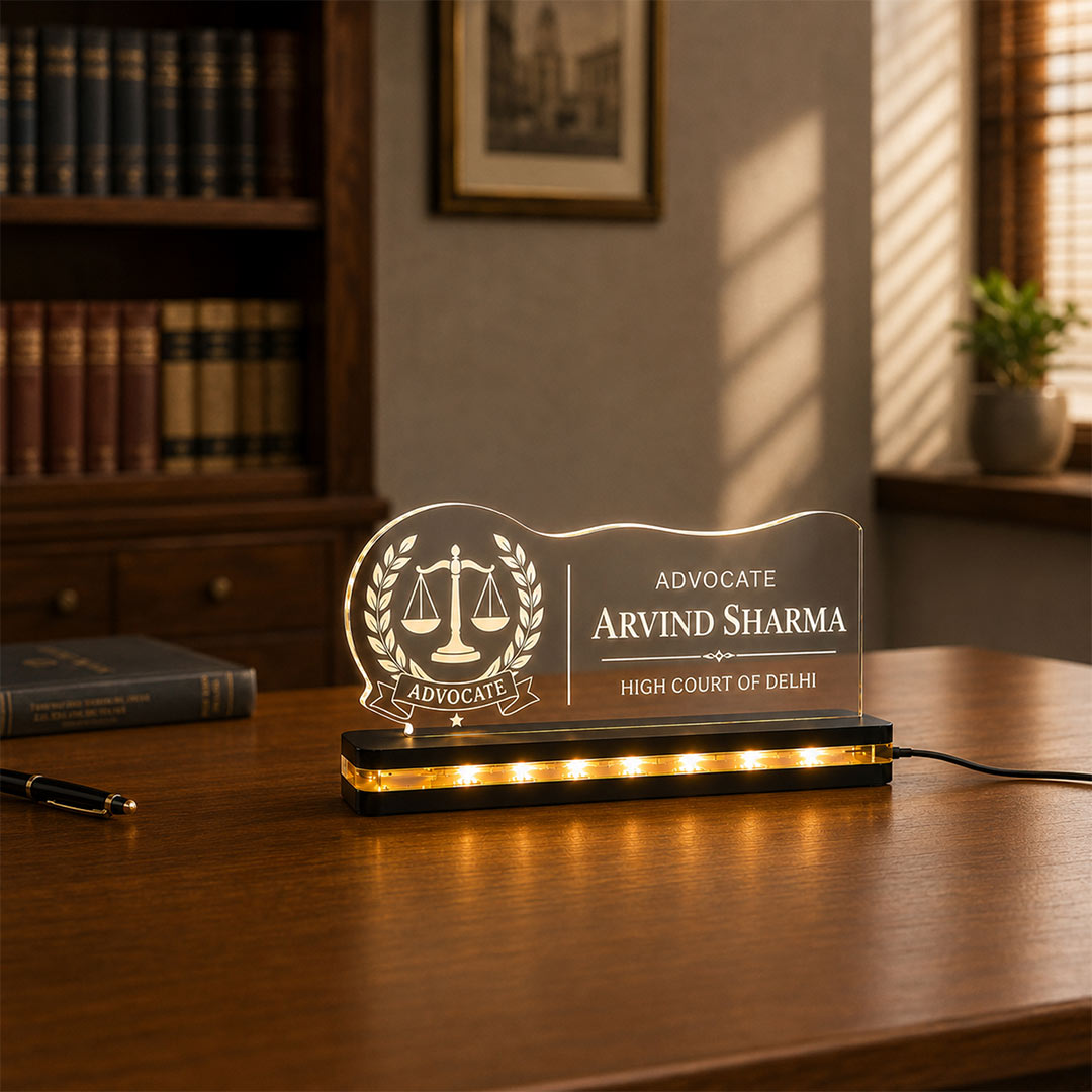 Personalized Advocate LED Name Plate 6x8" | Custom Lawyer Desk Nameplate
