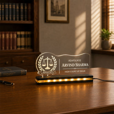 Personalized Advocate LED Name Plate 6x8" | Custom Lawyer Desk Nameplate