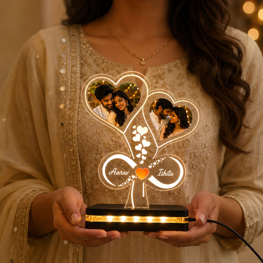 Personalized Anniversary Couple Photo Lamp 6x8" | Double Heart LED Design | Love Craft Gifts™
