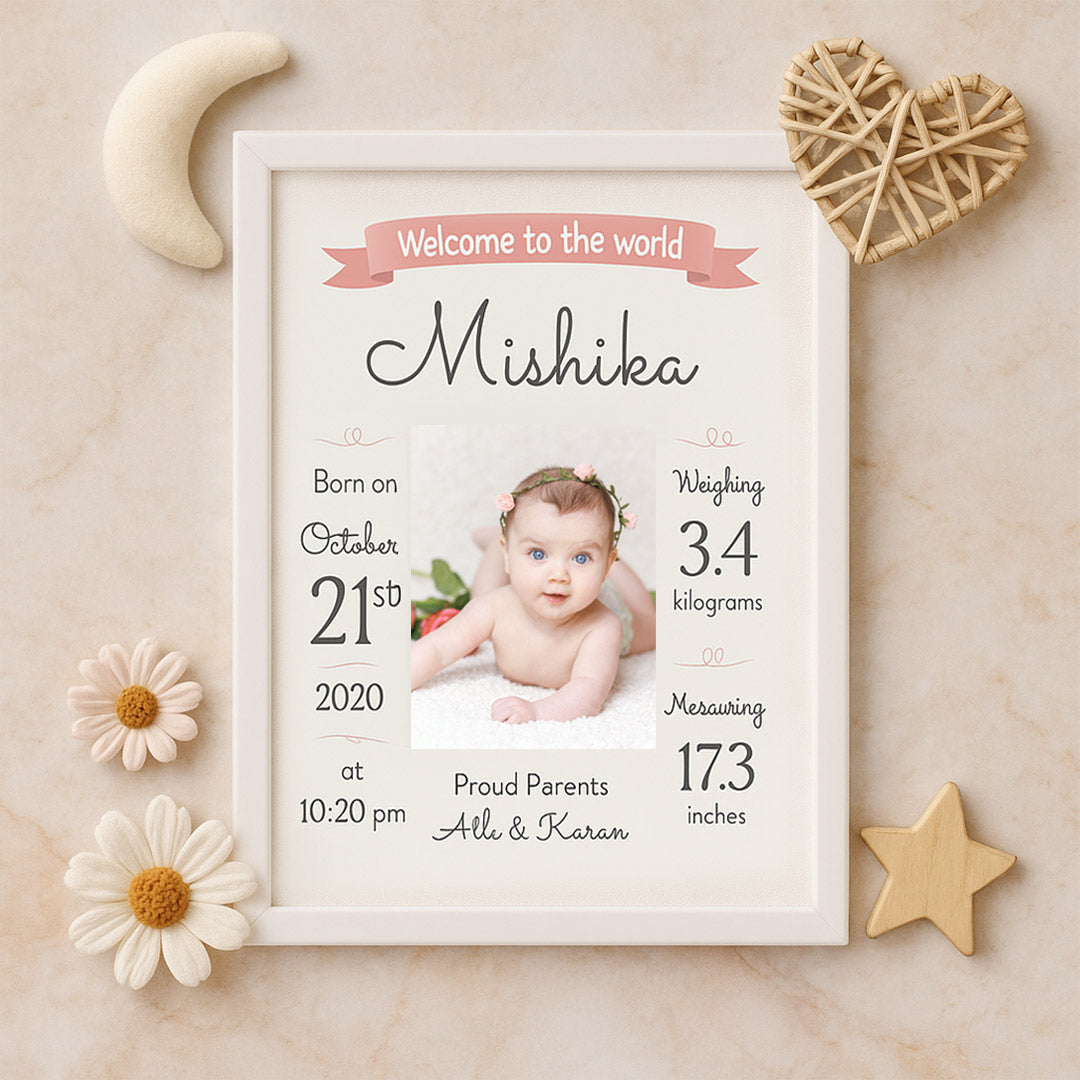 Personalized Baby Birth Stats Frame – Custom Newborn Keepsake with Name, Date & Photo| Love Craft Gifts