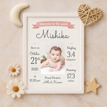 Personalized Baby Birth Stats Frame – Custom Newborn Keepsake with Name, Date & Photo| Love Craft Gifts