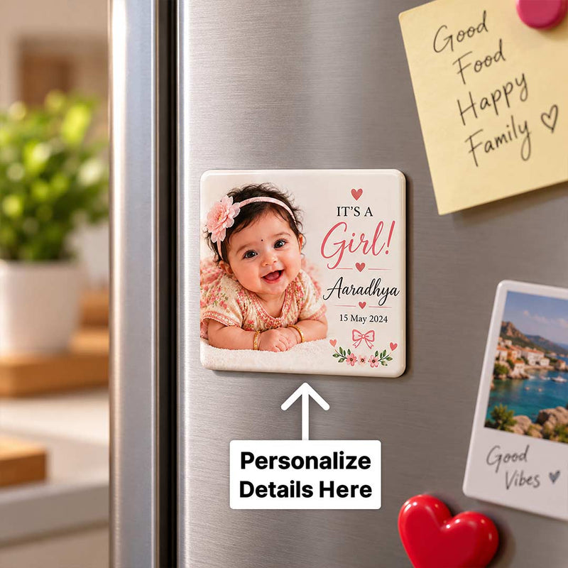Personalized Baby Girl Announcement Magnet | New Parent Gift | Love Craft Gifts™