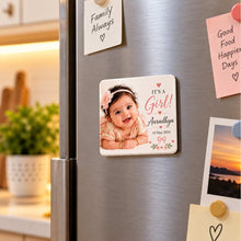 Personalized Baby Girl Announcement Photo Fridge Magnet 2×2" | Love Craft Gifts™