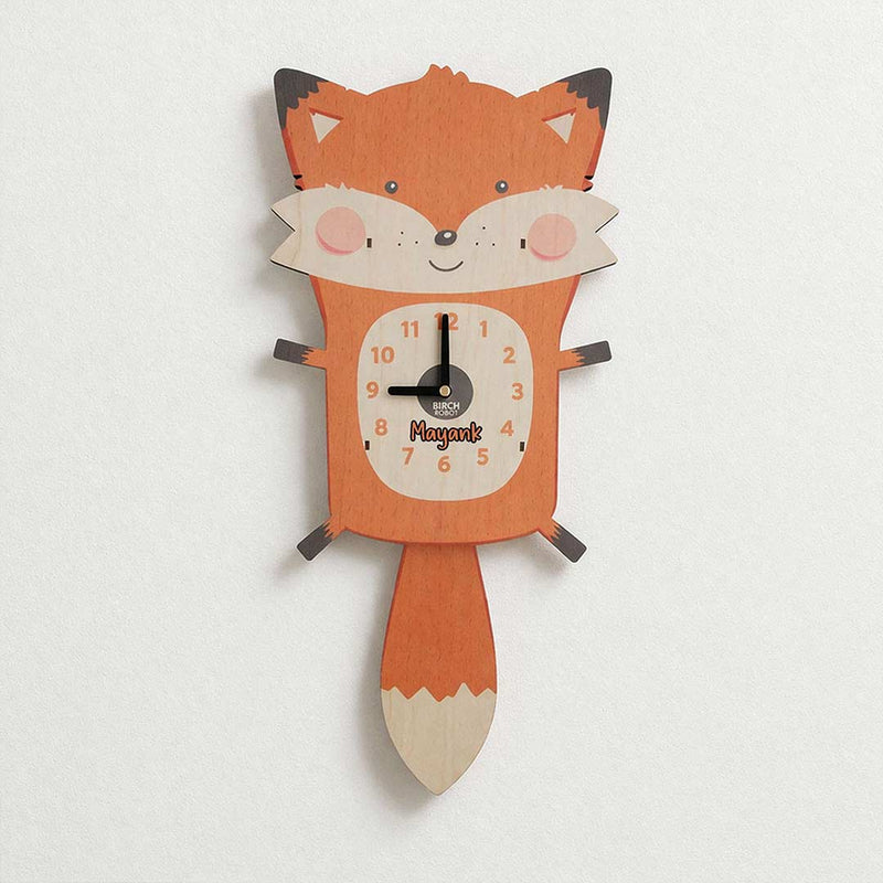 Personalized Baby Name Wooden Clock | Fox-Shaped Kids Room Gift | Love Craft Gifts™