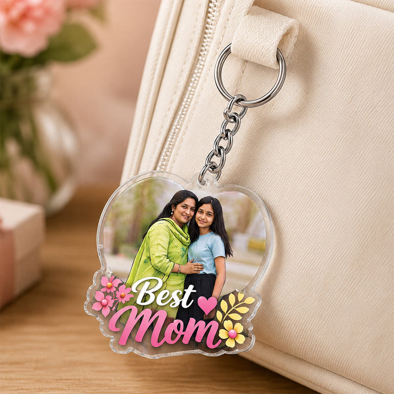 Personalized Best Mom Keychain | Custom Acrylic Photo Keepsake for Mother | Love Craft Gifts™