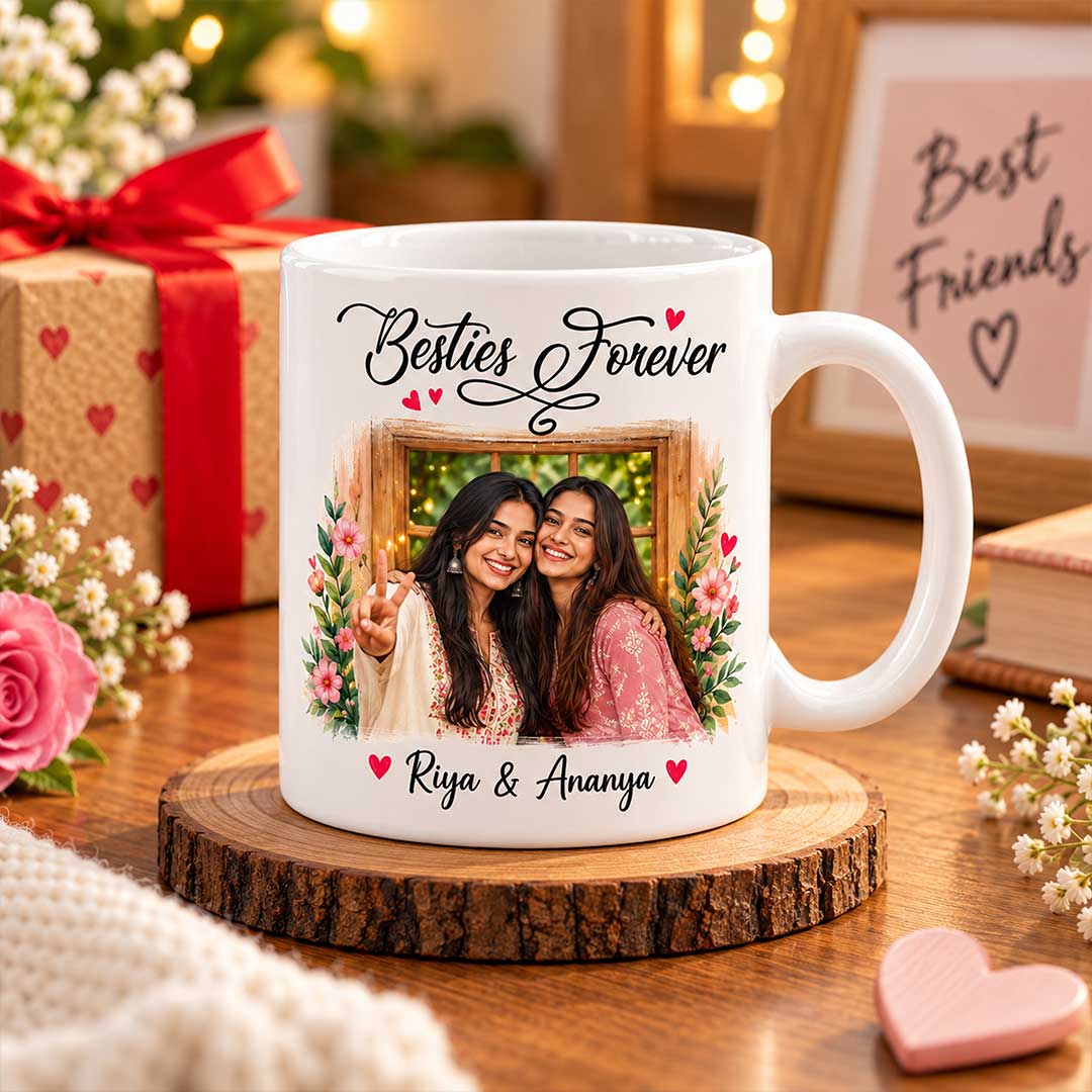 Personalized Besties Forever Photo Mug 250ml | Custom Photo & 2 Names Ceramic Mug | Best Friend Gift | Love Craft Gifts™