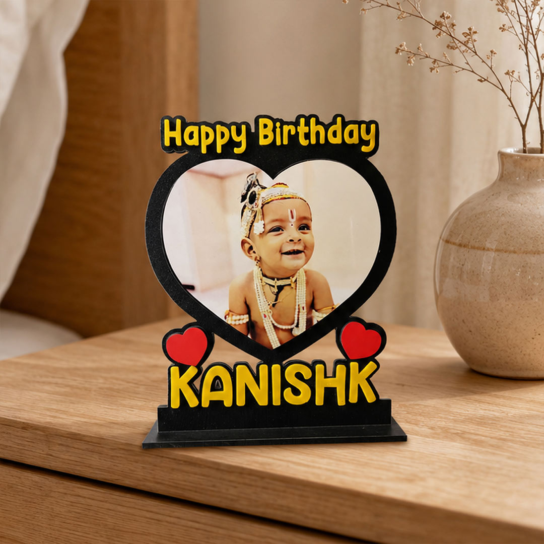 Personalized Birthday Photo Table Stand 4x5" | Custom Name & Photo Gift