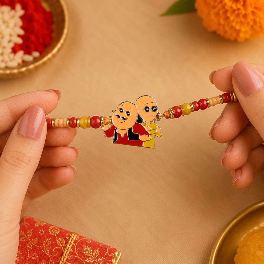 Personalized Brother Rakhi Motu Patlu Cartoon Theme Handmade Kids Raksha Bandhan Gift | Love Craft Gifts™
