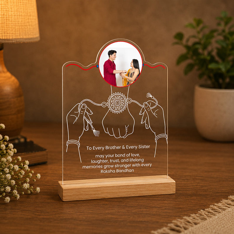 Personalized Brother Sister Photo Acrylic LED Stand | Raksha Bandhan Gift with Custom Photo | Love Craft Gifts™