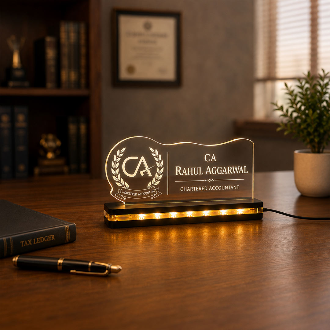 Personalized CA LED Name Plate | Custom Chartered Accountant Desk Nameplate