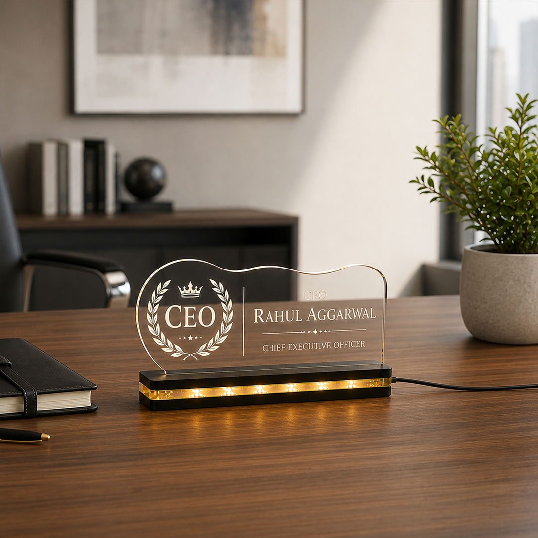 Personalized CEO LED Name Plate 6x8" | Custom Executive Desk Nameplate