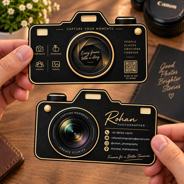 Personalized Camera Shaped Business Card | Black Acrylic | Love Craft Gifts™