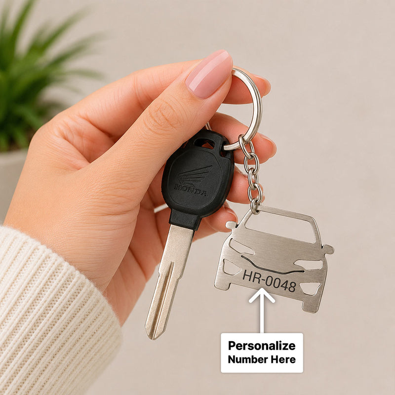 Personalized Car Shape Keychain | Custom Registration Number Metal Keyring | Love Craft Gifts™