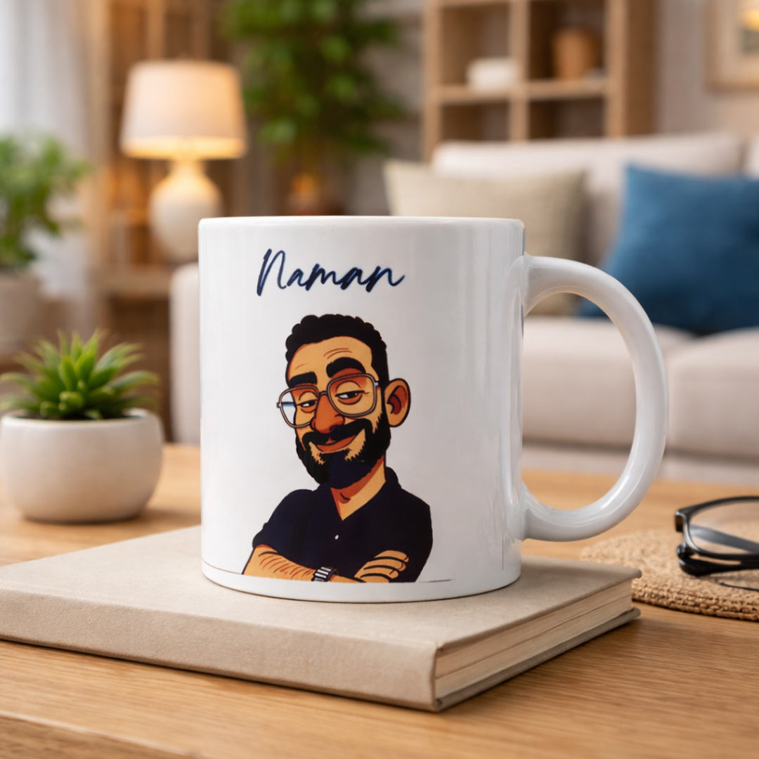 Personalized Cartoon Photo Mug – Custom Name & Face Illustration | Love Craft Gifts