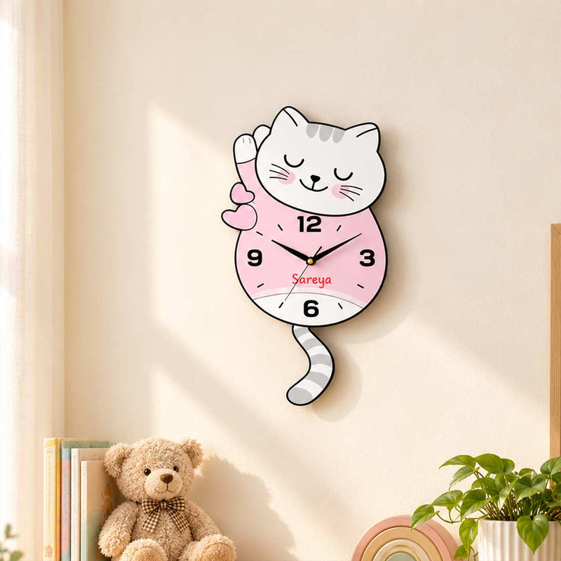 Personalized Cat Name Wall Clock 8×10" | Cute Kids Room Décor | Love Craft Gifts™