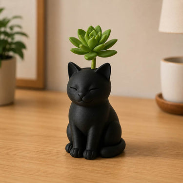 Personalized Cat Plant Buddy Pot Standard Size with Custom Name | Cute Black Cat Planter for Desk & Home Décor | Love Craft Gifts™