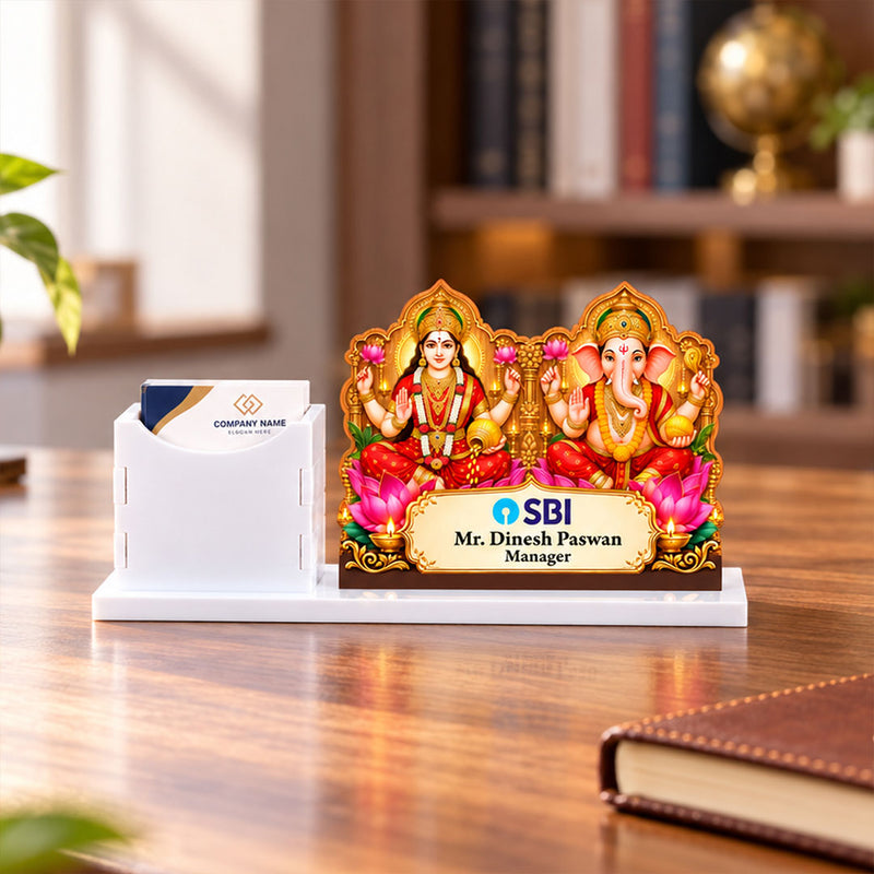 Personalized Corporate Desk Stand 10x7" | Lakshmi Ganesha Business Card Holder | Love Craft Gifts™