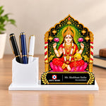 Personalized Corporate Diwali Pen Stand | Goddess Lakshmi White Acrylic Desk Gift