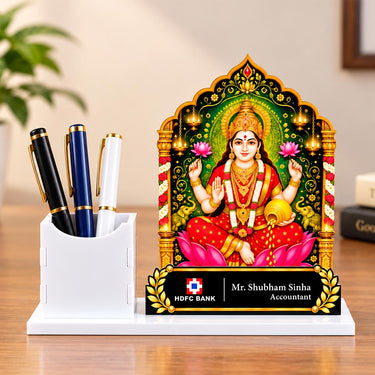 Personalized Corporate Goddess Lakshmi Pen Stand | Custom Logo, Name & Designation | Love Craft Gifts™