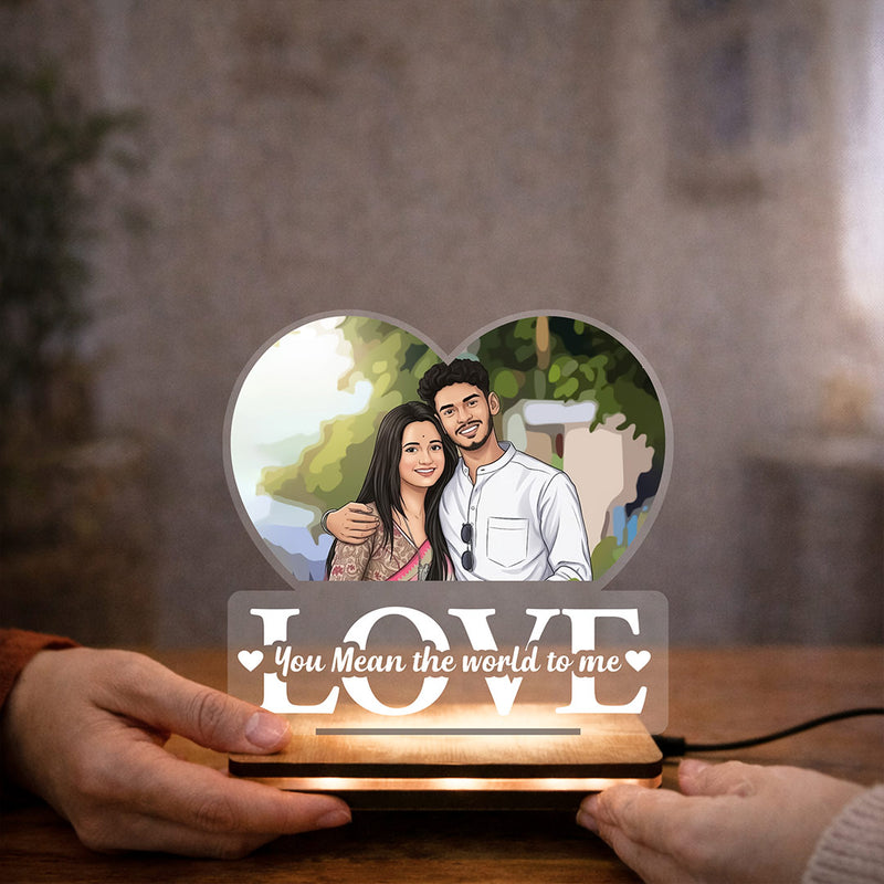 Personalized Couple Cartoon LED Acrylic Lamp | Custom Photo & Name Night Light with Wooden Base | Romantic Gift for Husband, Wife, Boyfriend & Girlfriend | 6x6" | Love Craft Gifts™
