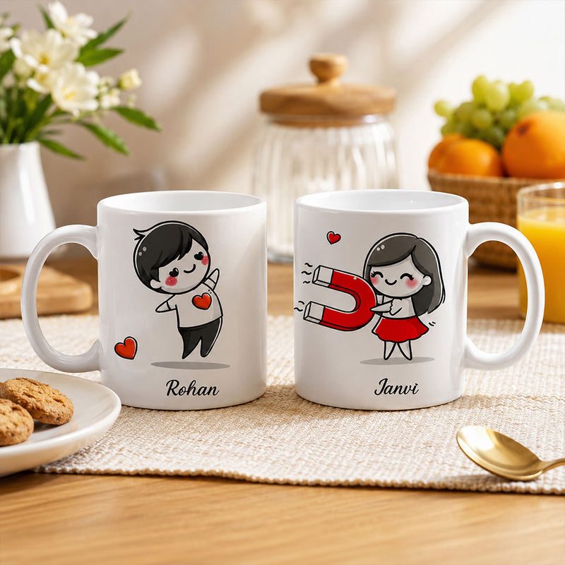 Personalized Couple Cartoon Name Mug Set | Custom Ceramic Coffee Mug Set | 250 ml | Love Craft Gifts™