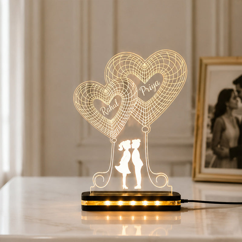 Personalized Couple Double Heart LED Acrylic Lamp 6x8" | Custom Two Name Anniversary Gift | Love Craft Gifts™