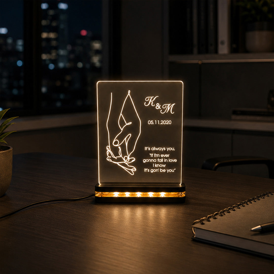 Personalized Couple Holding Hands Lamp | Custom Initials & Special Date | Love Craft Gifts™