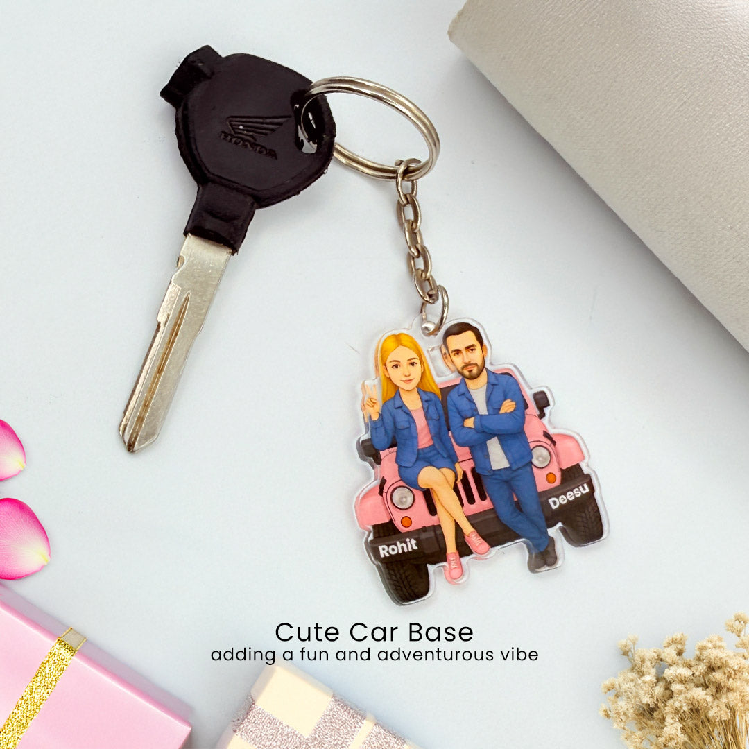 Personalized Couple Keychain with Car Base | Love Craft Gifts