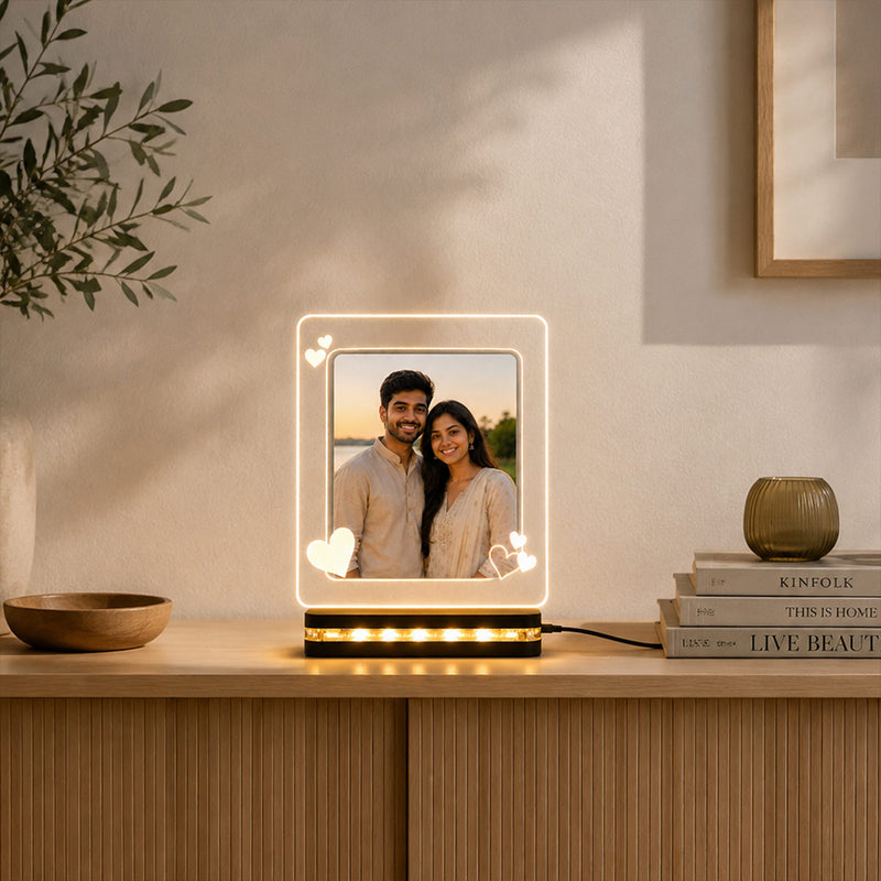 Personalized Couple Photo Frame LED Acrylic Lamp 6x8" | Custom Heart Design | Love Craft Gifts™