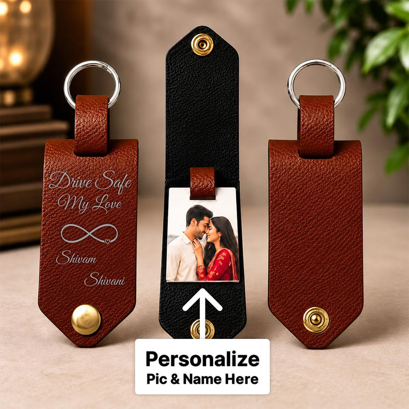 Personalized Couple Photo Keychain | Drive Safe My Love Custom Name Keyring Gift | Love Craft Gifts™