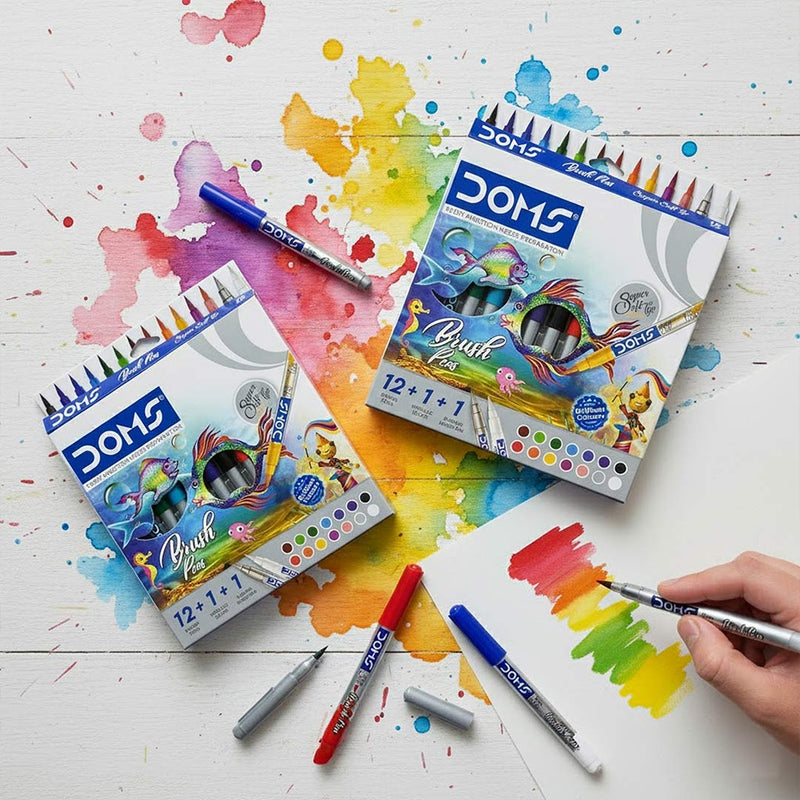 Personalized DOMS Brush Pen Set – 12 Shades + Metallic Silver + Blender | Love Craft Gifts