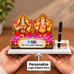 Personalized Diwali Gift for Employees | Lakshmi Ganesha White Acrylic Pen Stand