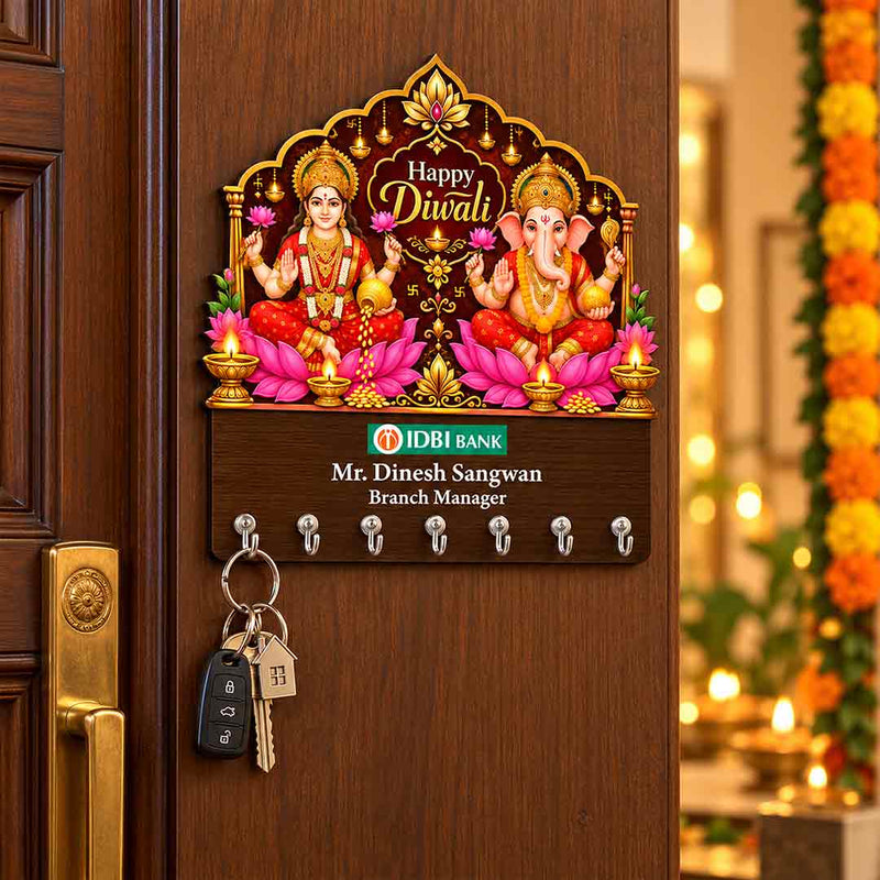 Personalized Diwali Wall Key Hanger with Logo, Name & Designation | Love Craft Gifts™