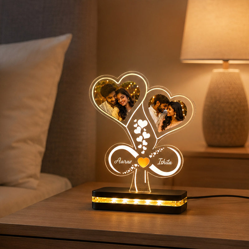 Personalized Double Heart Couple Photo LED Lamp 6x8" | Custom Photos & Names | Love Craft Gifts™