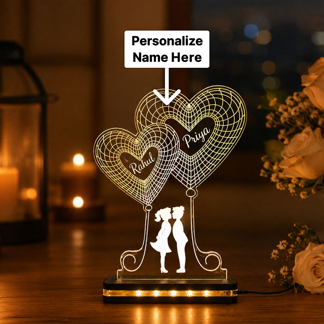 Personalized Double Heart LED Lamp 6x8" | Custom Couple Names Romantic Gift for Husband Wife | Love Craft Gifts™