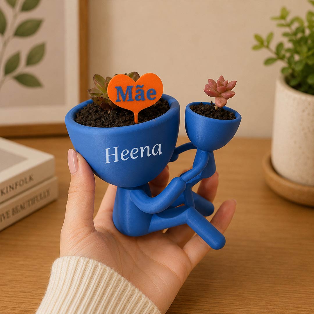 Personalized Double Plant Buddy Planter | Custom Name Cute Together Plant Pot for Friends, Couples & Desk Décor