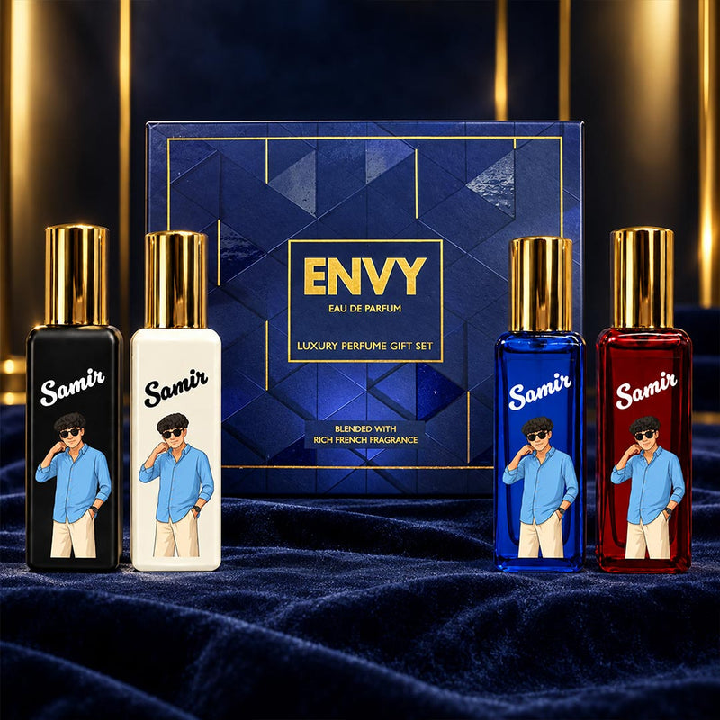 Personalized ENVY Perfume Gift Set for Men 4x20ml | Custom Photo & Name | Love Craft Gifts™