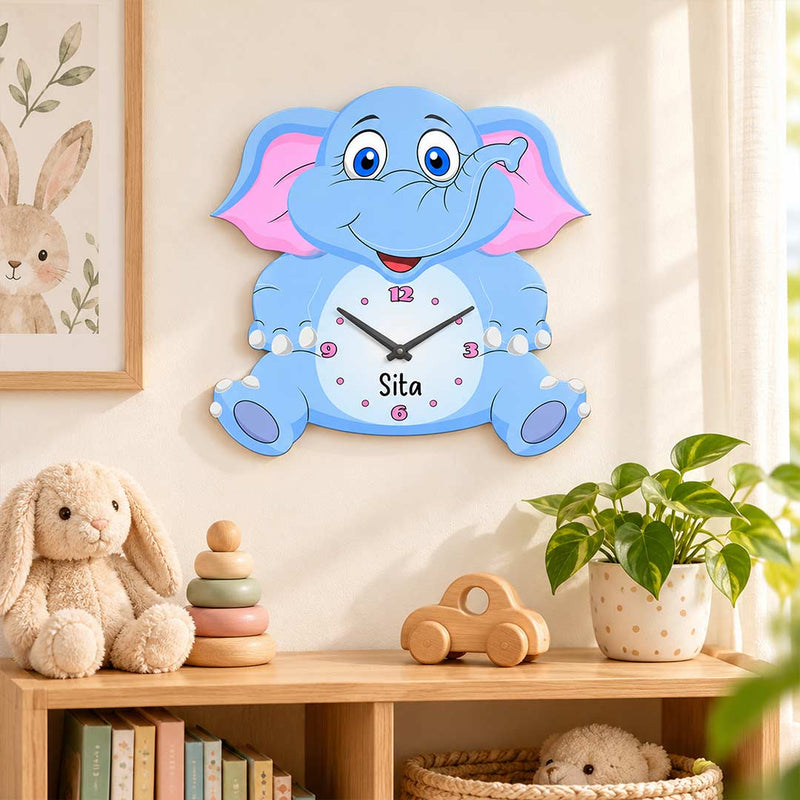 Personalized Elephant Name Wall Clock 8×10" | Cute Kids Room Décor | Love Craft Gifts™