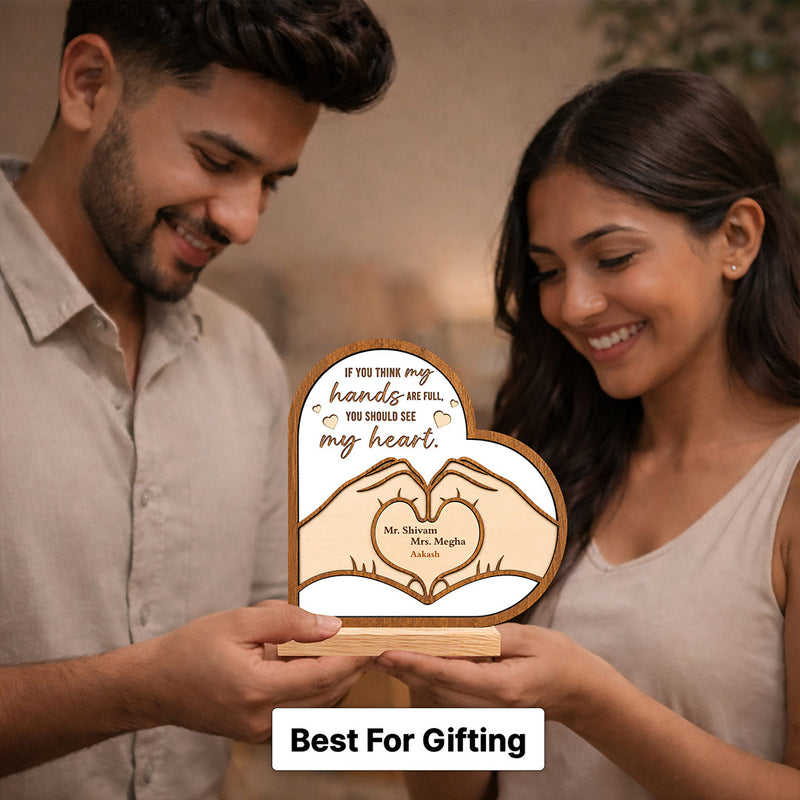Personalized Family Heart Keepsake | Custom Wooden Table Top Gift for Mother's Day, Father's Day & Family | Love Craft Gifts™