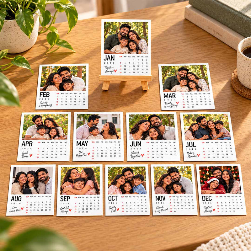 Personalized Family Photo Calendar 3x4" | January to December Cards | Love Craft Gifts™